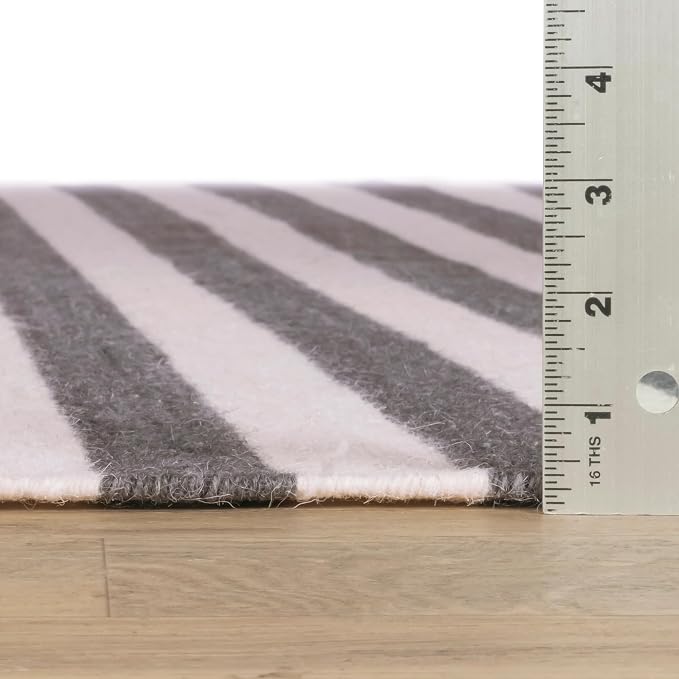 Home Conservatory Ladder Stripe Black/Ivory Handwoven Wool 5 X 8 Feet - Image 3