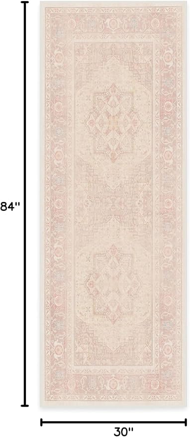 RUGGABLE Washable Runner Rug – Kamran Soft Pink 2.5x7, Stain-Resistant - Image 2