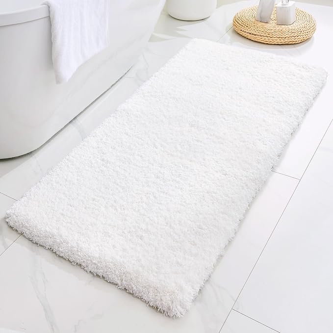 White Bathroom Rugs 24x48 Non Slip Fluffy Bath Mat - Image 8