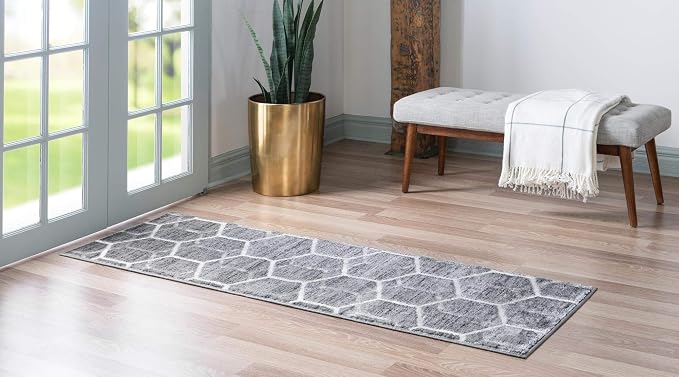 Rugs.com Lattice Trellis Collection Rug – 10 Ft Runner Gray Low-Pile Rug Perfect - Image 4