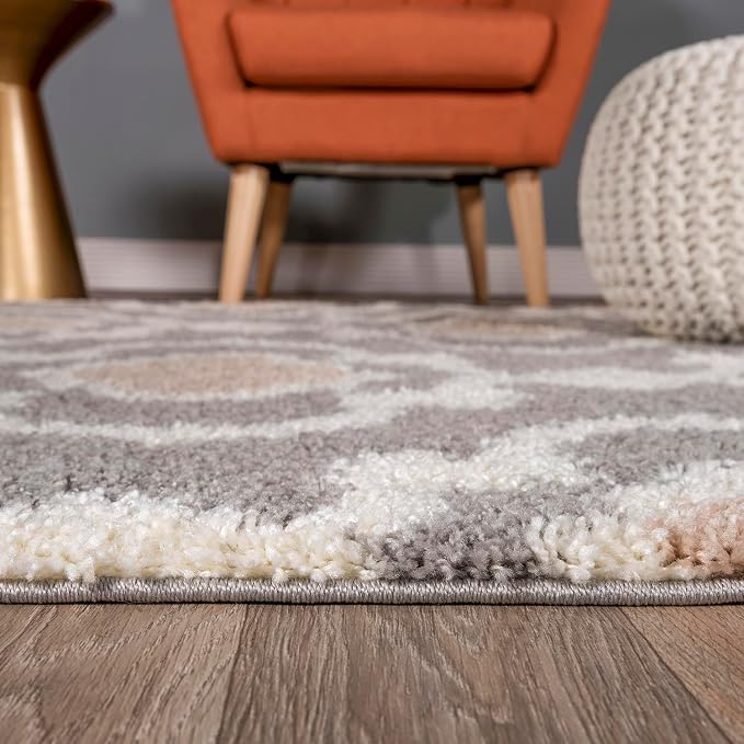 Rugshop Cozy Moroccan Trellis Indoor Shag Runner Rug 2' x 10' Gray/Cream - Image 3