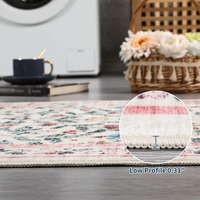 5x7 Washable Non-Slip Rug, Vintage Floral Area Rug - Image 6