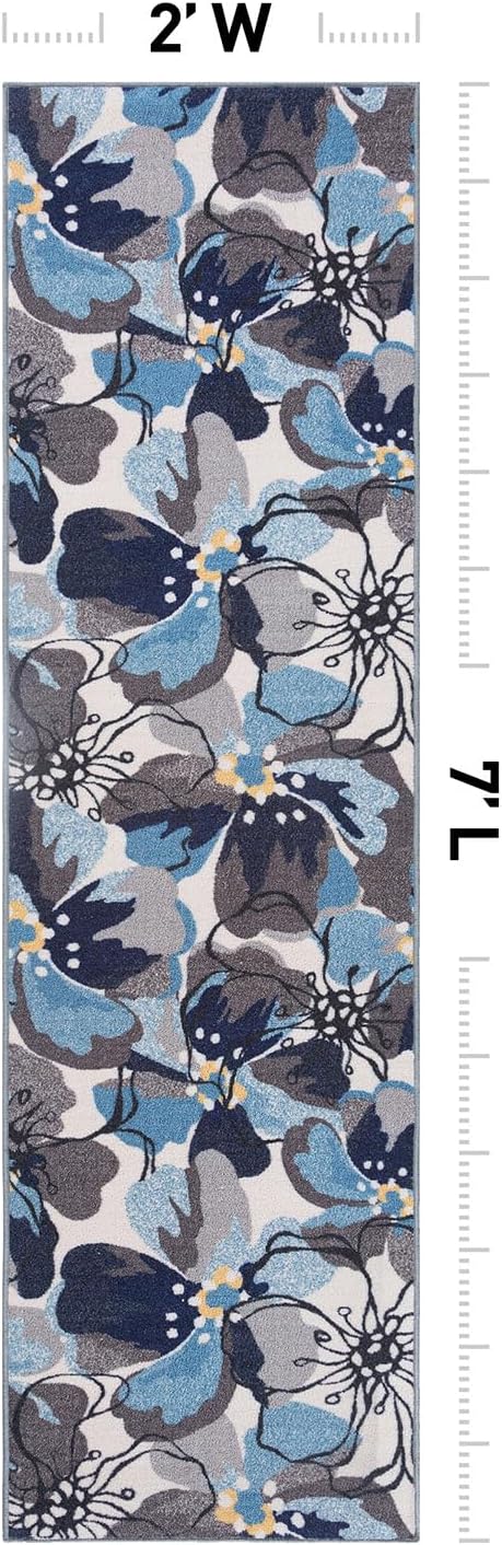 Rugshop Modern Large Floral Non-Slip Area Rug Runner 2' X 7' Gray-Blue - Image 2