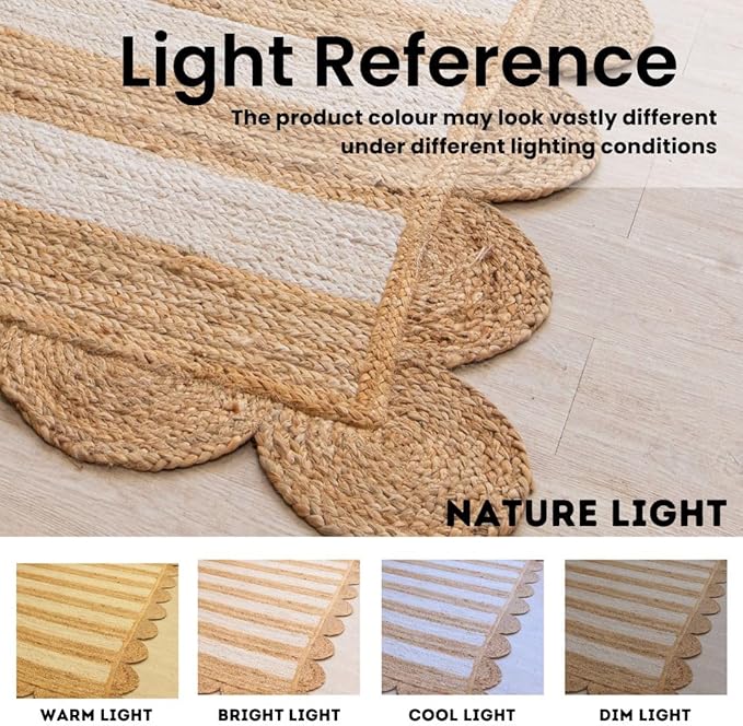 HOMEMONDE Scalloped Jute Area Rug 8'x10' Natural Stripe - Image 5
