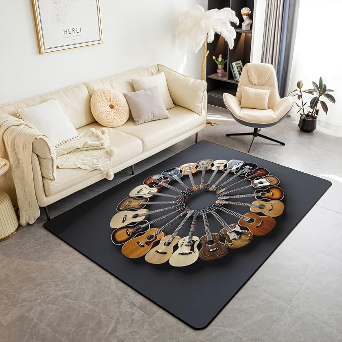 Round Guitar Large Area Rug 5x7 Musical Instruments Living Room Rug | Music - Image 6