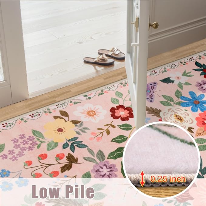 Entryway Rug 2X3 Small Rugs: Floral Washable Door Mat Vintage Soft Low Pile - Image 8