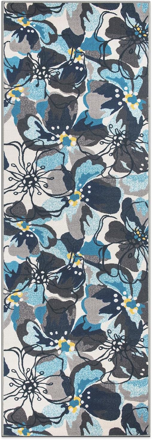 Rugshop Gray Large Floral Non-Slip Runner Rug Fade Resistant - Image 3