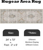HUGEAR 2x6 Runner Rug Hallway Machine Washable Retro Taupe Green Vintage Floral - Image 2