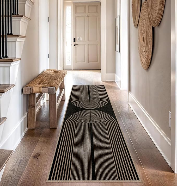 Easy Jute Rainbow Runner Rug, 2.6x8 Black Washable Rugs Runner - Image 6