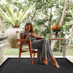 CAMILSON Indoor Outdoor Rug, 8x10 Bordered Dark Gray Black Modern Area Rugs - Image 4