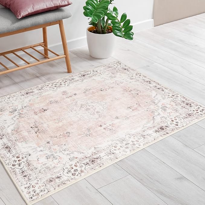 MUJOO Pink Area Rug Small Area Rugs Boho Machine Washable Rugs Non Slip - Image 8