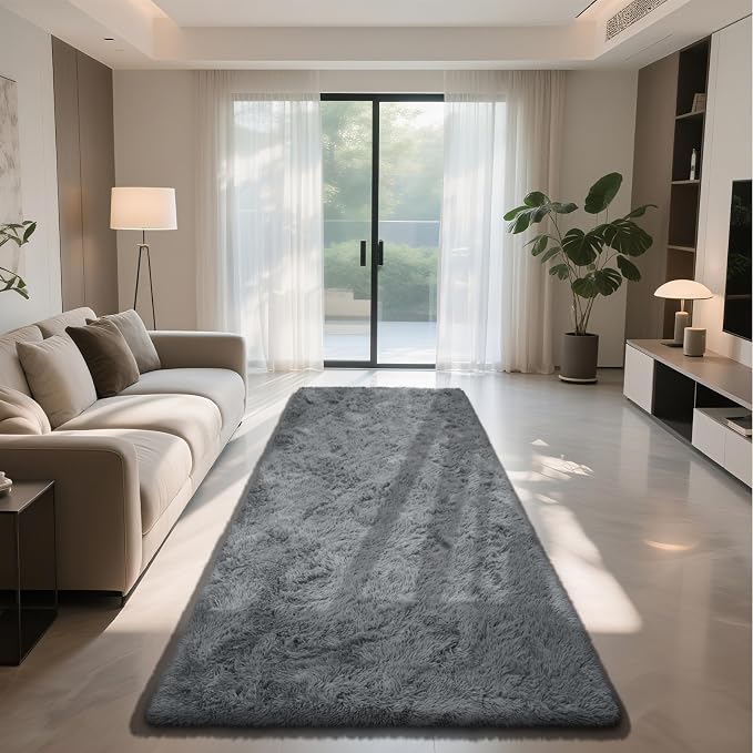 Soft Runner Rugs for Bedroom, Dark Grey 3x7 Area Rugs Fluffy Rug Shaggy Area - Image 2