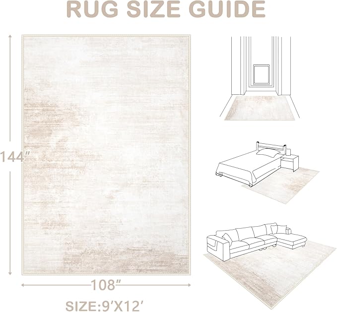 Area Rugs 9x12 Living Room: Washable Rug Modern Abstract Large Rugs Soft Non - Image 2