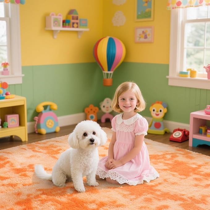 Mottling Orange Fluffy Rug Shaggy Area Rug, 3x5 Area Rugs - Image 5
