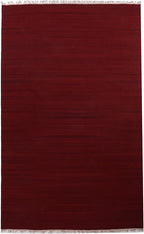 Rugsotic Carpets Hand Woven Flat Weave Kilim Wool 4'x6' Area Rug Solid Burgundy - Image 2
