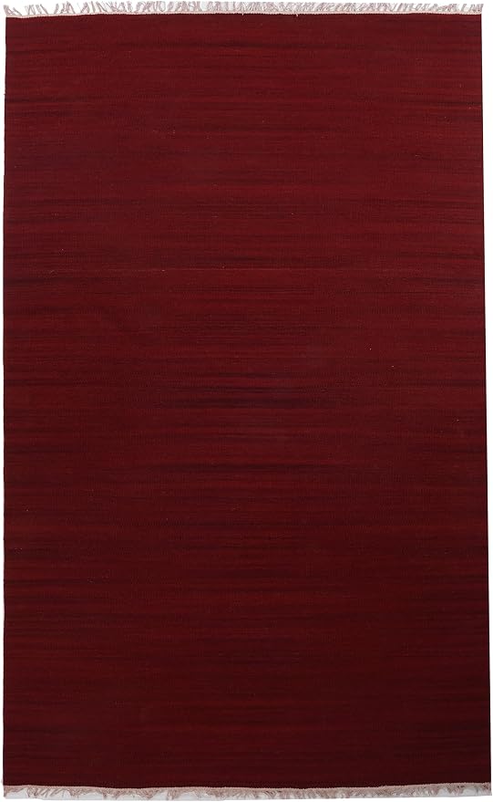 Rugsotic Carpets Hand Woven Flat Weave Kilim Wool 4'x6' Area Rug Solid Burgundy - Image 2