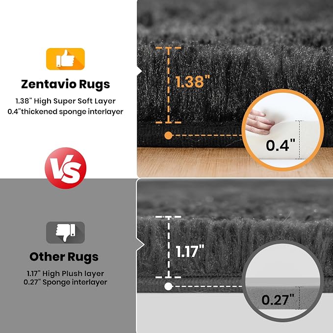 Zentavio Area Rugs for Living Room Small Carpet for Bedroom Black 3x5 Bedside - Image 2