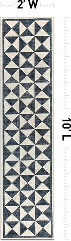 Rugshop Geometric Diamond Washable Non Slip Runner Rug 2' x 10' Cream - Image 2