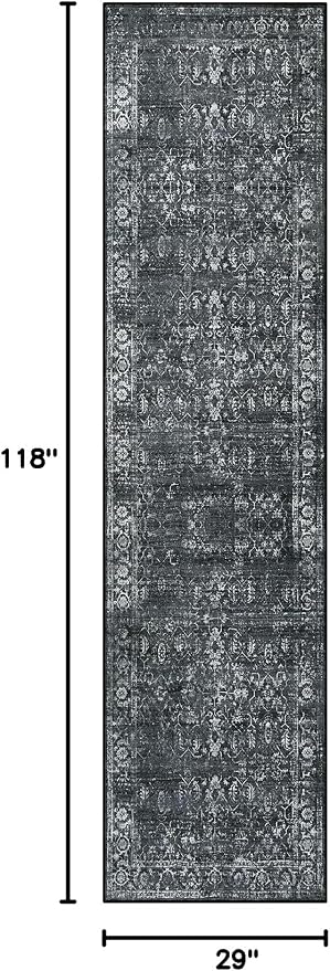 Morebes Black Vintage Runners for Hallways 10 Foot Non Slip, Washable - Image 2