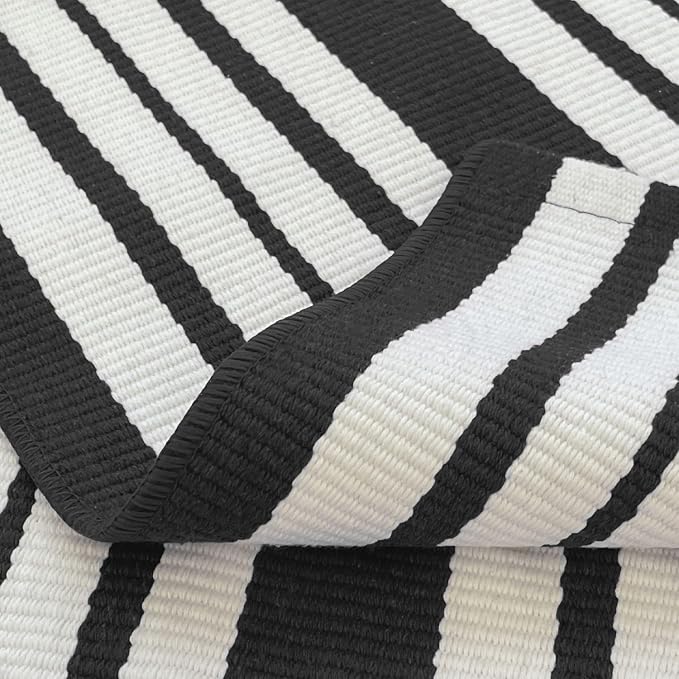 KOZYFLY Black and White Striped Outdoor Doormat 27.5x43 Inches Area Rug - Image 6