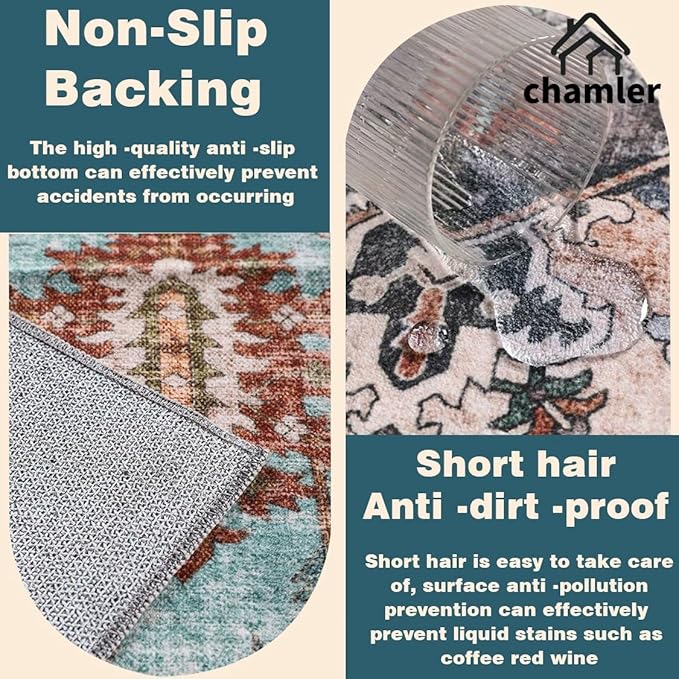 10'x14' Washable Area Rug Boho Chic Medallion Distressed Design Non-Shedding - Image 5