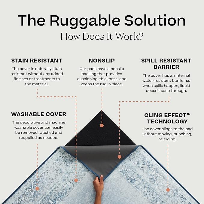 RUGGABLE Washable Vintage Area Rug – Kamran Hazel 8x10, Stain-Resistant - Image 8