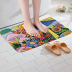 Kawaii Mushroom Bathroom Rugs Boho Sun Bath Mat Hippie Groovy Floral Non Slip - Image 4