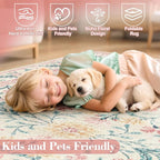 Wonnitar Pink Floral Round Rugs 5ft, Soft Circle Rug Non Slip Washable Round - Image 6