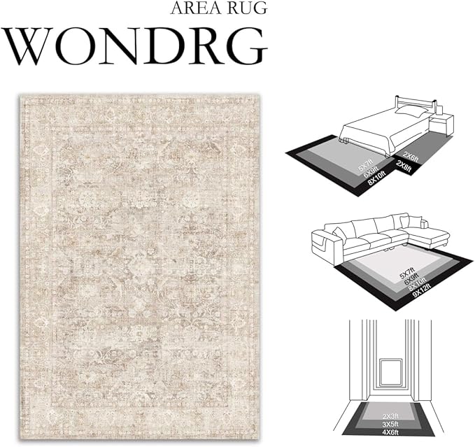5x7 Beige Washable Area Rug for Living Room Bedroom Neutral Soft Non Slip Rug - Image 2