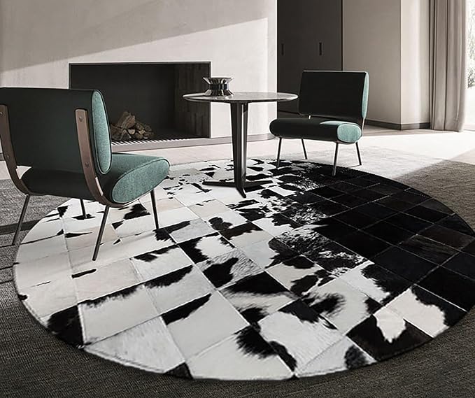 Cowhide Round Leather Rug 10x10 ft – Genuine Hair-On Hide Patchwork Area Rug - Image 5