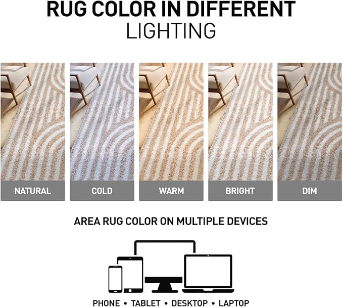 Rugshop Abstract Arch Shag Area Rug Beige 2' x 3' Ideal - Image 6