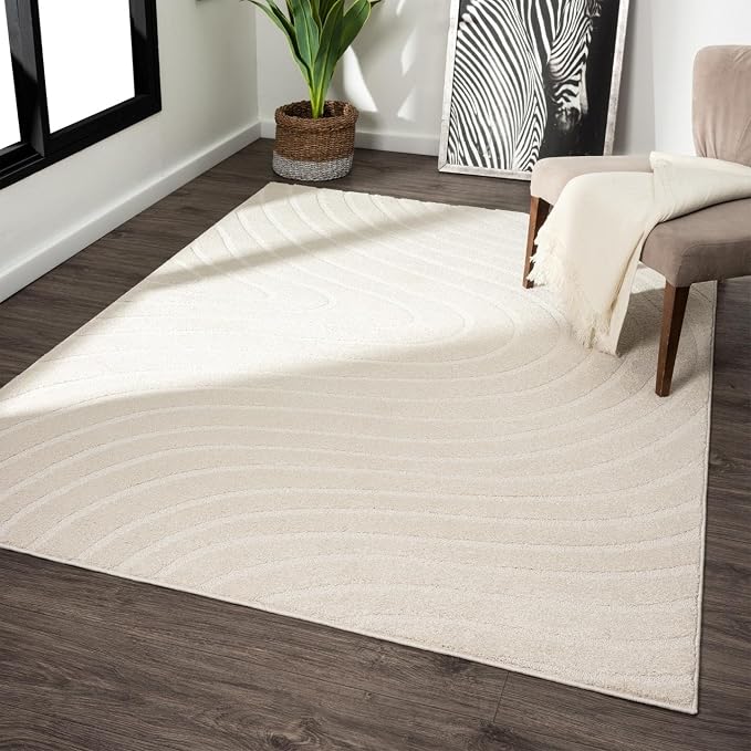 LUXE WEAVERS Modern Geometric Wave Cream 4x6 Area Rug by LuxeWeavers