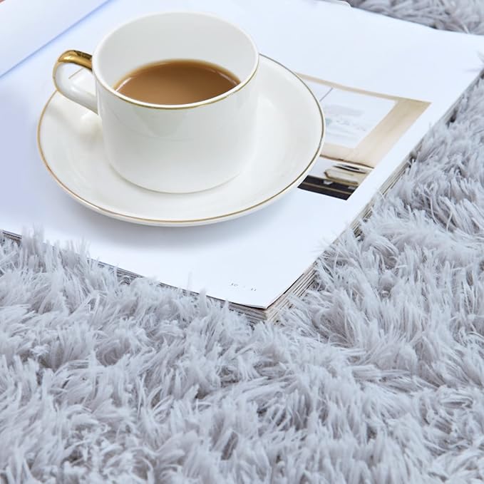duduta 6x9 ft Grey Rectangle Fluffy Rug, Shag Fuzzy Plush Carpet - Image 2