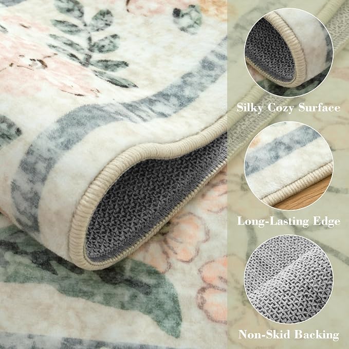 Wonnitar Large Living Room Rug, Floral 10 x 14 Machine Washable Area Rugs - Image 4