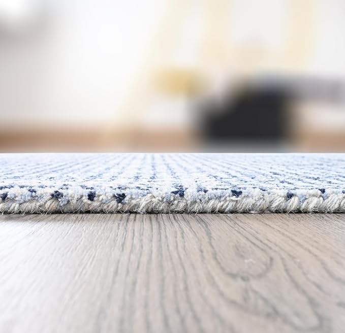 Hand-Tufted 100% Wool Pile Area Rug – Geometric Textured Grid Check Pattern – - Image 6