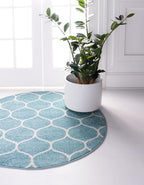 Rugs.com Lattice Frieze Collection Rug – 4' Round Light Blue Medium Rug Perfect - Image 4
