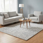 Hand-Tufted 100% Wool Pile Area Rug – Geometric Textured Grid Check Pattern – - Image 2