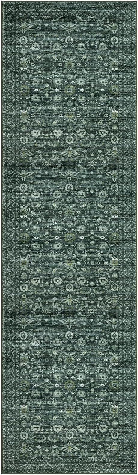 Vintage Floral 2x7 Runner Rug, Dark Green Washable Kitchen Runner Rug Non-Slip - Image 9