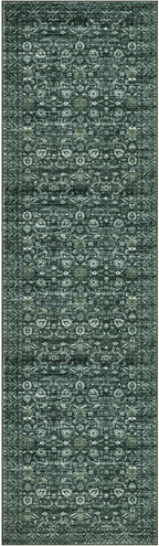 Vintage Floral 2x7 Runner Rug, Dark Green Washable Kitchen Runner Rug Non-Slip - Image 9