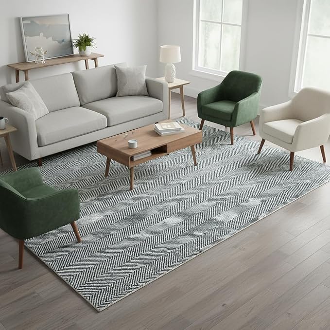 Modern Herringbone Chevron Collection Handcrafted Wool Area Rug - Image 2