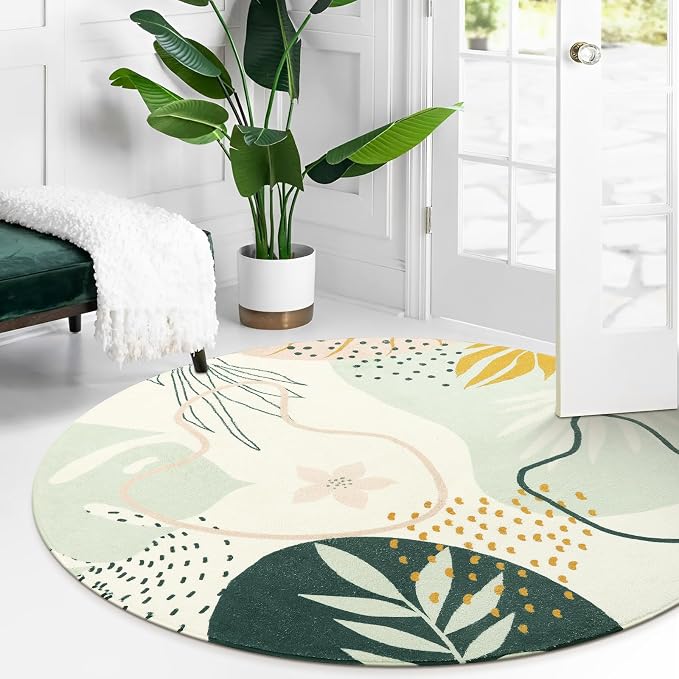 Lahome Green Washable Round Rug - 7Ft Round Area Rug - Image 6