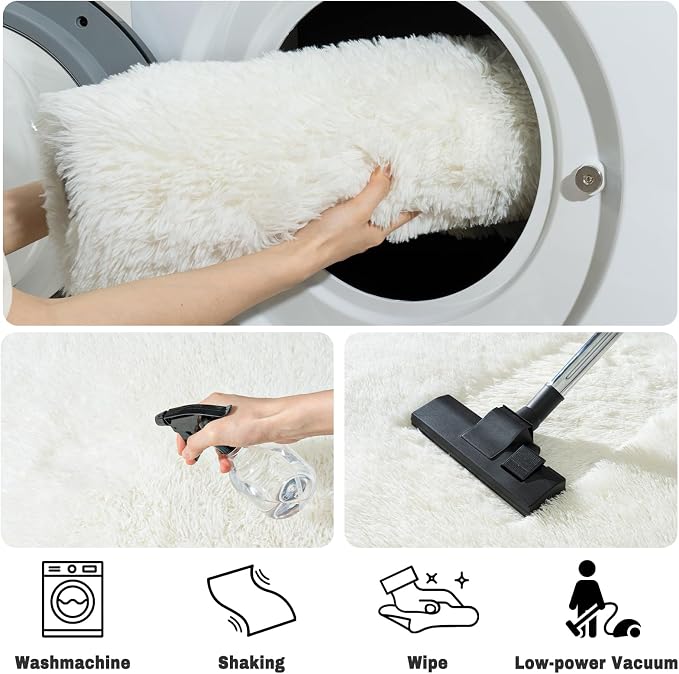 Soft Fluffy Rugs for Bedroom, Cream White Fuzzy Shaggy Oval Bedside Area Rug - Image 8