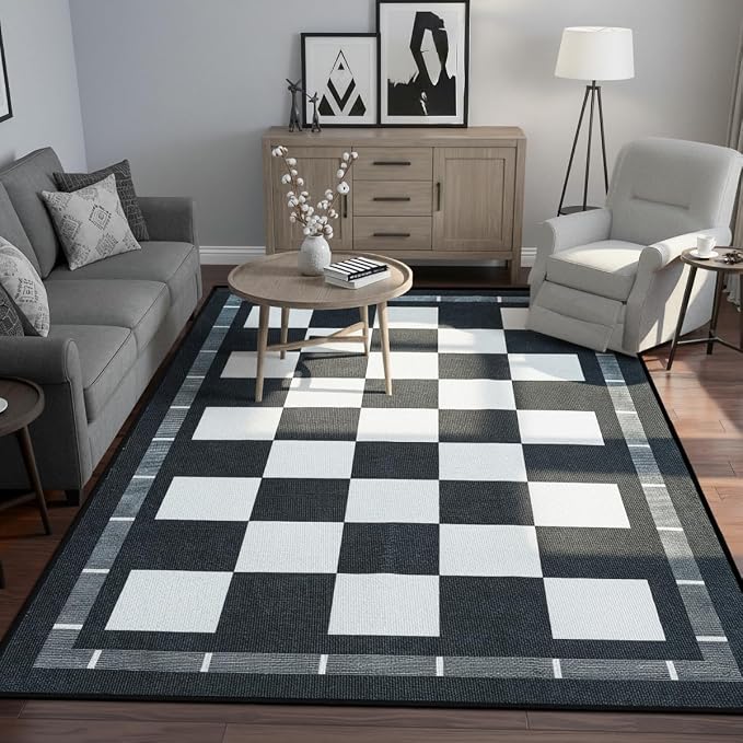 Vasofe Plaid 3x5 Outdoor Patio Rug, Checkered Jute Entryway Rugs, Washable - Image 2