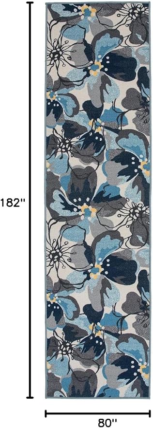 Rugshop Gray Large Floral Non-Slip Runner Rug Fade Resistant - Image 2