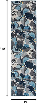 Rugshop Gray Large Floral Non-Slip Runner Rug Fade Resistant - Image 2