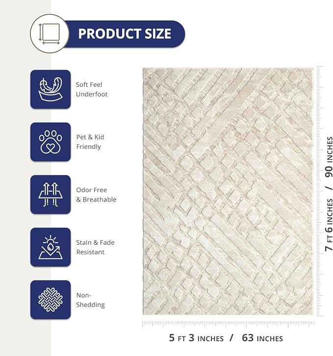 Abani Terra Cream Area Rug for Living Room, Bedroom - Image 2