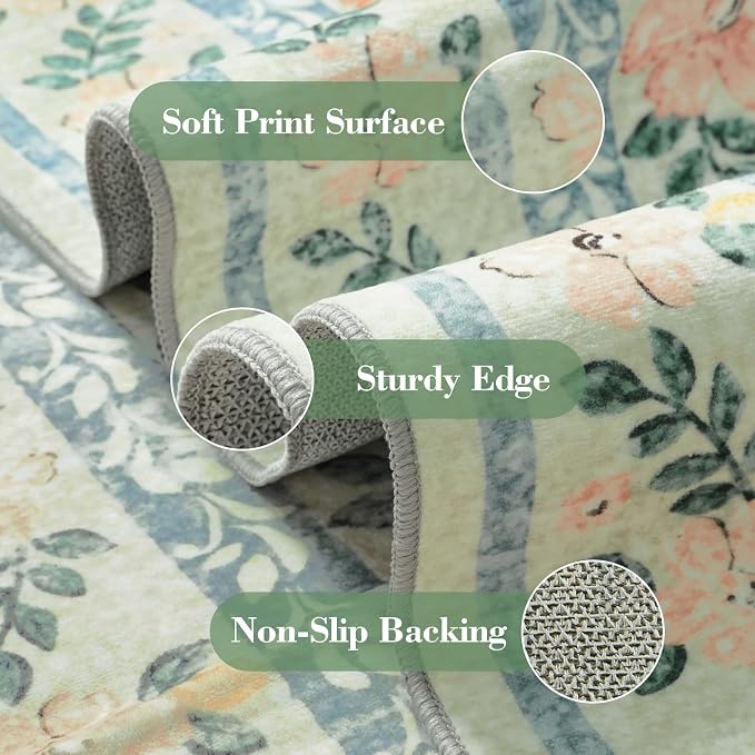 Wonnitar Washable Floral Round Rug, 6ft Sage Green Round Area Rugs - Image 3