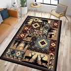 Rustic Cabin Wildlife Area Rug 5x7 Living Room Rug, Buffalo Plaid Bear Moose by KENADVI