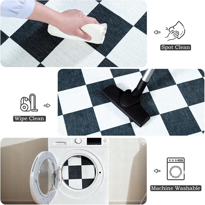 Vasofe Checkered Jute Kitchen Rug, 2x3 Black and White Rugs Indoor Outdoor - Image 8