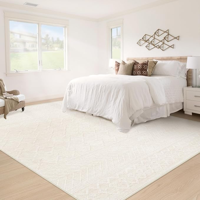 5x7 Area Rugs Living Room: Washable Boho Geometric Moroccan Rug Neutral Modern - Image 6